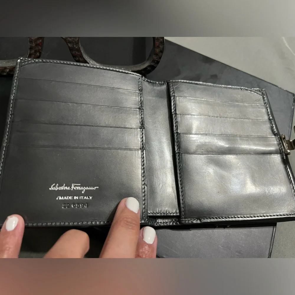 Salvatore Ferragamo Wallet Purse Ganchini. Gun metal color. - Picture 1 of 9